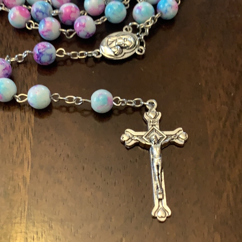 Multicolored 8mm Beaded Rosary Necklace - Picture 8 of 9